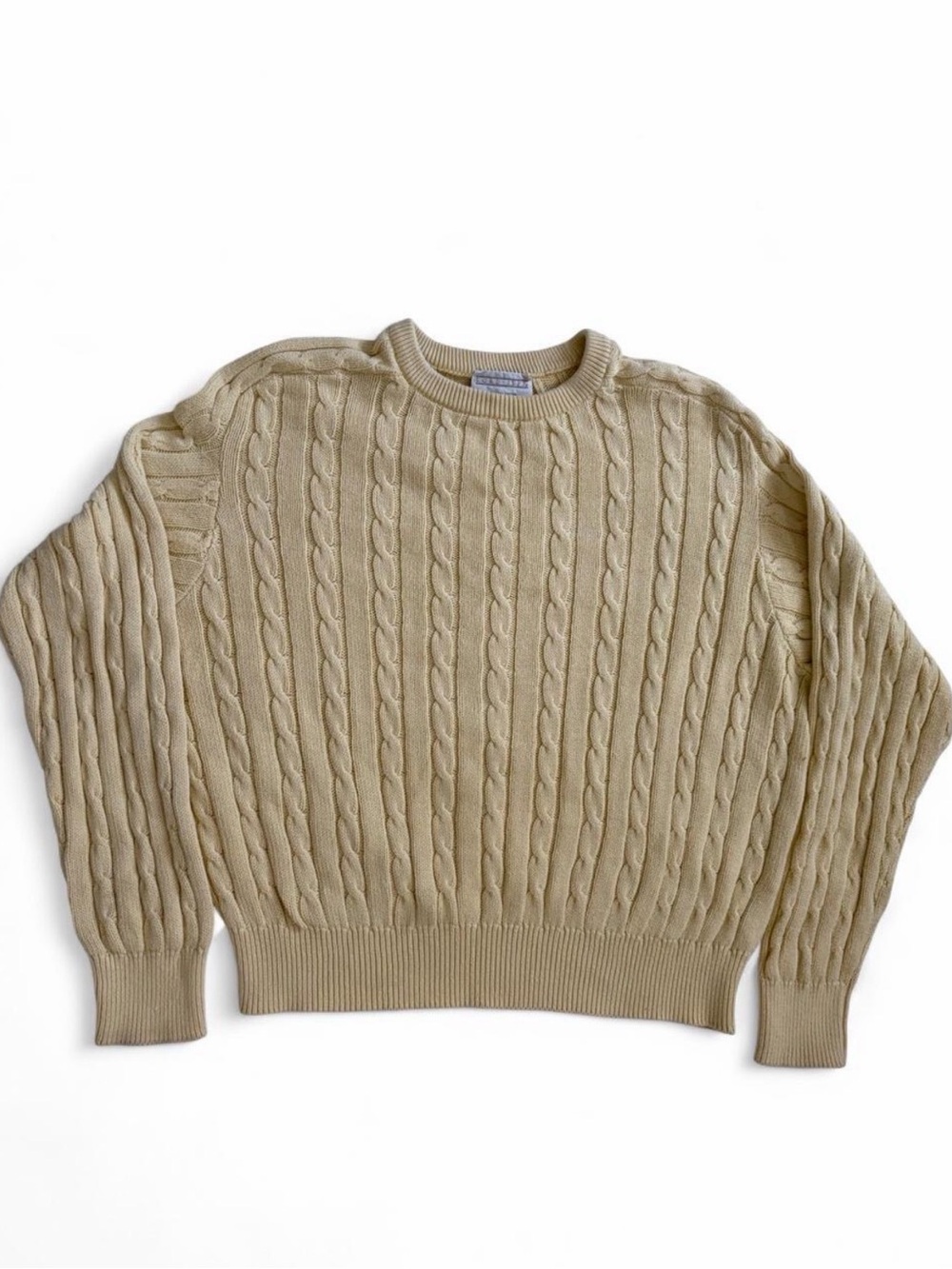 Vintage Unisex Lord Jeff Pastel Yellow Cable Knit Crewneck Sweater XL